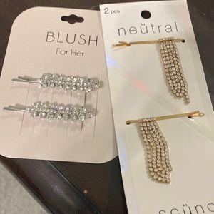 Hair pins stones silver golden fringe. Bundle of two. Party wedding Holidays New